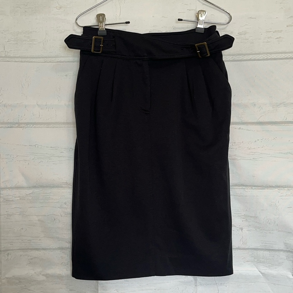 Anthropologie Maeve Double Belt Black Pencil Skirt with pockets Size 6